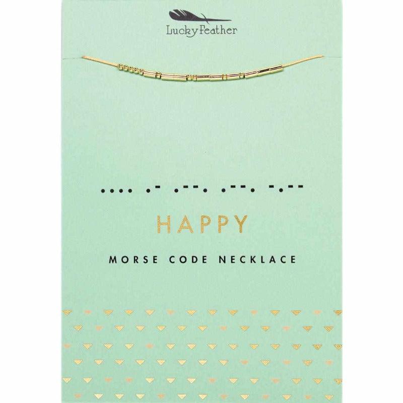 Lucky Feather - Morse Code Necklace - Gold - HAPPY
