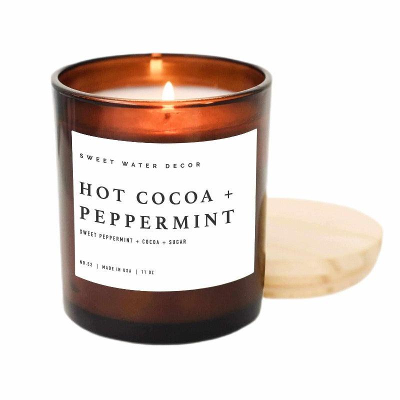 Sweet Water Decor - Hot Cocoa + Peppermint Soy Candle | 11 oz Amber Jar Candle