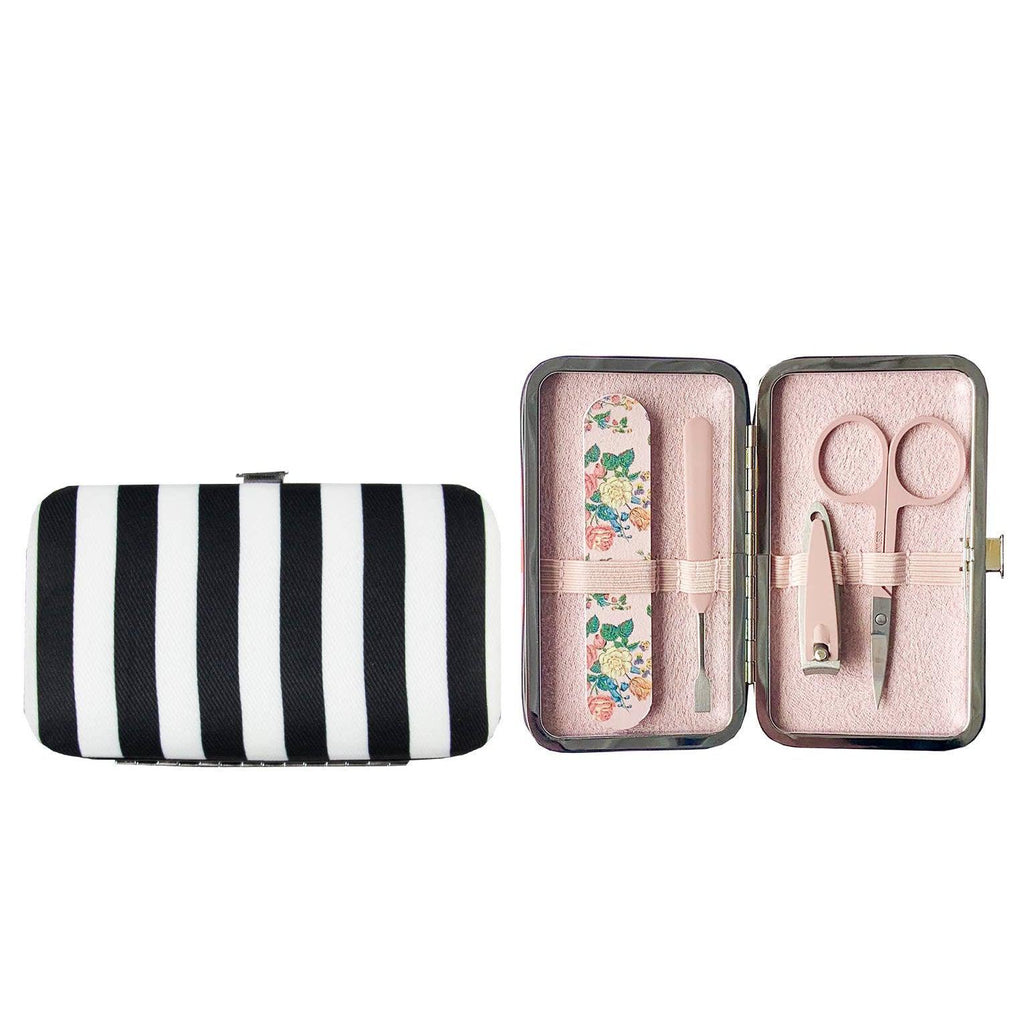 The Vintage Cosmetic Company - Manicure Purse Black and White Stripe
