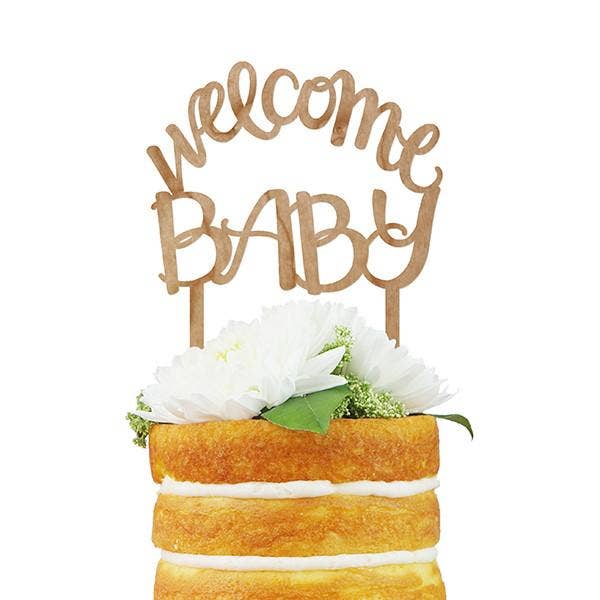 Welcome Baby Script Cake Topper (Cherry Wood)